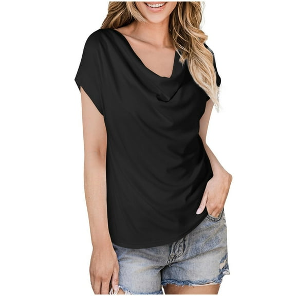 Fengactive Womens Short Sleeve Cowl Neck Shirts Dressy Tops Casual Outfits Blouses
