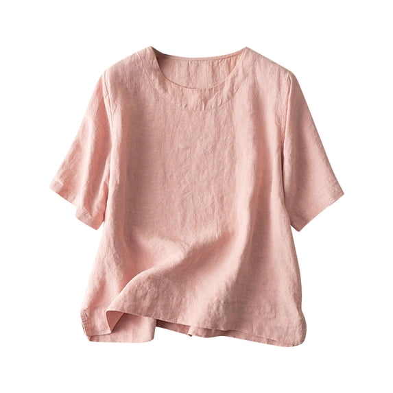 Fengactive Womens Short Sleeve Crew Neck Loose Fitting Boho Tops Summer Plain Lightweight Tshirts