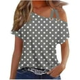 thumbnail image 1 of Fengactive Womens Short Sleeve One Shoulder Tops Crisscross Strappy Shirts Polka Dot Tunic Blouse, 1 of 5