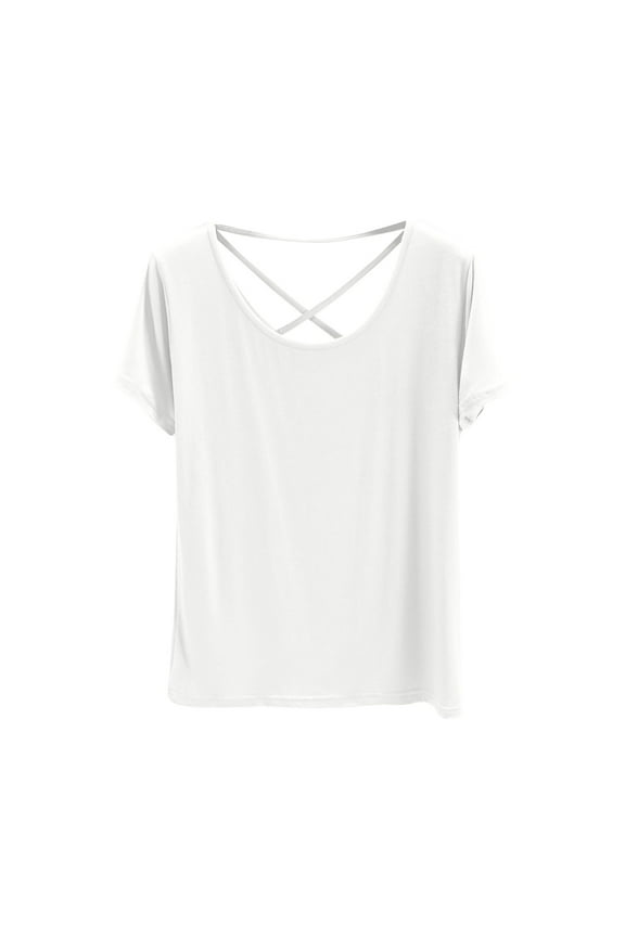 Womens Short Sleeve Shirts Crisscross Backless Tops Summer Trendy Cut Out Open Back Tunic Workout Tshirts