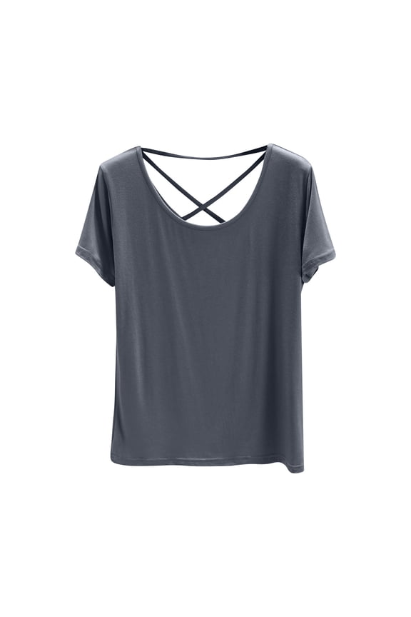Womens Short Sleeve Shirts Crisscross Backless Tops Summer Trendy Cut Out Open Back Tunic Workout Tshirts