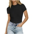 thumbnail image 1 of Fengactive Womens Short Sleeve T Shirts Summer Crop Tops Basic Slim Fit Gym Workout Clothes, 1 of 6