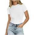 thumbnail image 1 of Fengactive Womens Short Sleeve T Shirts Summer Crop Tops Basic Slim Fit Gym Workout Clothes, 1 of 6