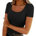 thumbnail image 1 of Fengactive Womens Short Sleeve Tops Scoop Neck Ribbed Knit Slim Fitted Basic Tee Shirts Casual Summer Clothes, 1 of 7