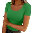 thumbnail image 1 of Fengactive Womens Short Sleeve Tops Scoop Neck Ribbed Knit Slim Fitted Basic Tee Shirts Casual Summer Clothes, 1 of 7