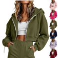 thumbnail image 1 of QINGFSAP Womens Short Zip Hoodie Long Sleeve Casual Fall Winter Cropped Sweatshirt, 1 of 7
