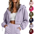 thumbnail image 1 of QINGFSAP Womens Short Zip Hoodie Long Sleeve Casual Fall Winter Cropped Sweatshirt, 1 of 7