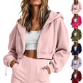 thumbnail image 1 of QINGFSAP Womens Short Zip Hoodie Long Sleeve Casual Fall Winter Cropped Sweatshirt, 1 of 7