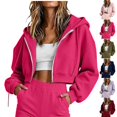 thumbnail image 1 of QINGFSAP Womens Short Zip Hoodie Long Sleeve Casual Fall Winter Cropped Sweatshirt, 1 of 7