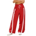thumbnail image 1 of Fengactive Womens Side Stripe Pants with Pockets Drawstring Waist Wide Leg Baggy Color Block Long Pants, 1 of 6