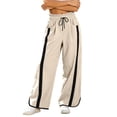 thumbnail image 1 of Fengactive Womens Side Stripe Pants with Pockets Drawstring Waist Wide Leg Baggy Color Block Long Pants, 1 of 6