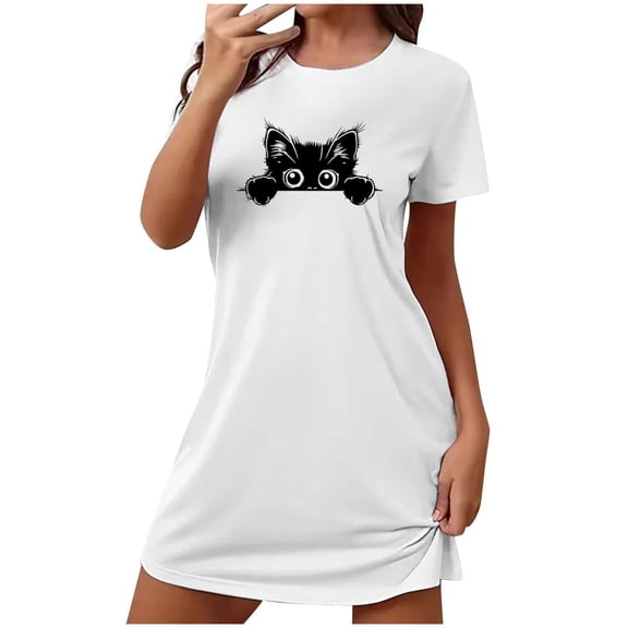 Fengactive Womens Sleep Shirt Dress Cozy Short Sleeve Nightgowns Heart Graphic Lounge House Dress Casual Sleepwear