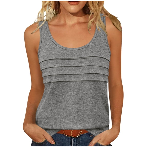Fengactive Womens Sleeveless Crewneck Tank Tops Summer Dressy Casual Blouses Flowy Outfits Basic Trendy Clothes