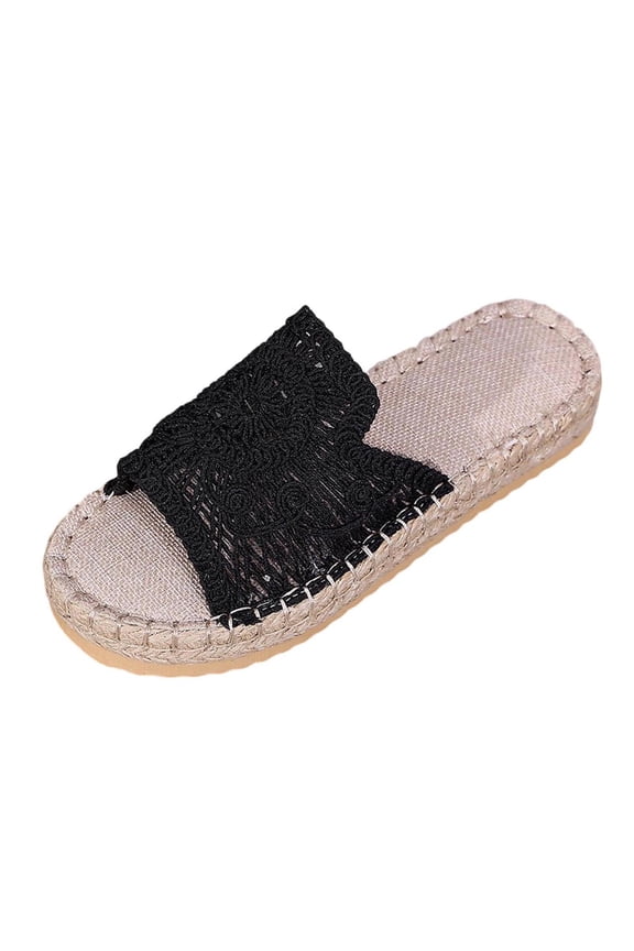 Womens Soft Non Slip Open Toe Espadrille Slide Slippers Elegant Lace Upper Breathable Outdoor Summer Sandals