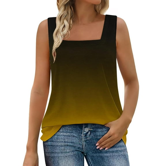 Fengactive Womens Square Neck Sleeveless Gradient Color Tank Tops Summer Fashion Vests Loose Tunic Top Basic T-Shirts