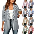 thumbnail image 1 of QINGFSAP Womens Striped Blazer Open Front Long Sleeve Jacket with Pockets Casual Work Coat, 1 of 6
