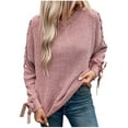 thumbnail image 1 of Fengactive Womens Stylish Bowknot Ribbon Sleeve Knit Crewneck Pullover Sweater Ribbed Knitwear Pullover, 1 of 7