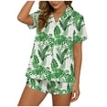 thumbnail image 1 of QINGFSAP Womens Summer Pajama Set Tropical Leaf Print Button Down Shirt and Shorts Notch Collar Lounge Sleepwear Two Piece, 1 of 5