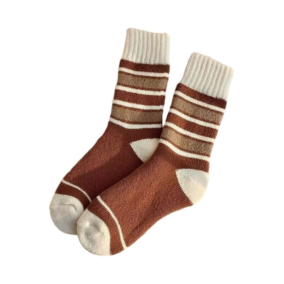 Fengactive Womens Terry Lined Colorblock Crew Socks Thick Warm Winter Mid Calf Socks Cozy Thermal Socks
