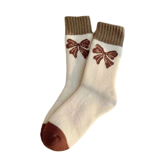 Fengactive Womens Terry Lined Colorblock Crew Socks Thick Warm Winter Mid Calf Socks Cozy Thermal Socks