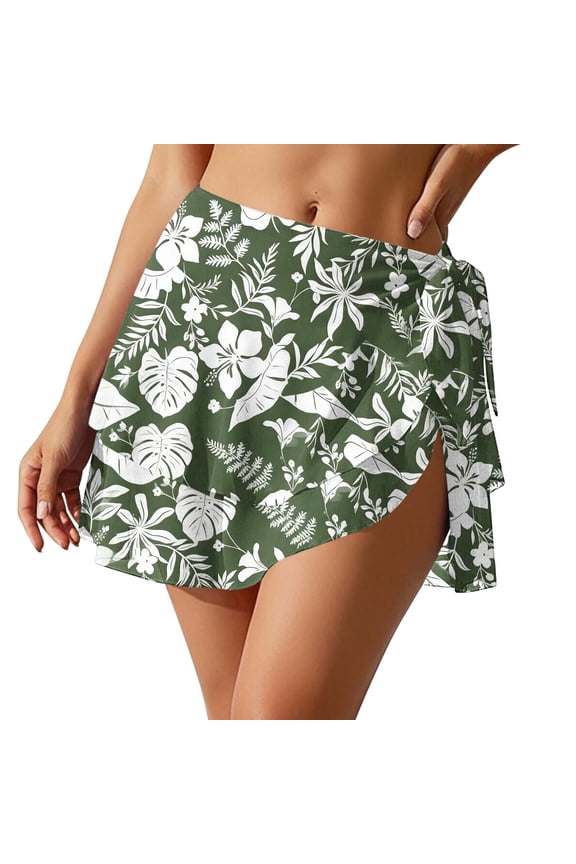 Womens Tie Side Cover Up Skirt Layered Ruffle Hem Beach Swimwear Sarong