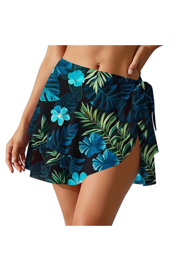 Womens Tie Side Cover Up Skirt Layered Ruffle Hem Beach Swimwear Sarong