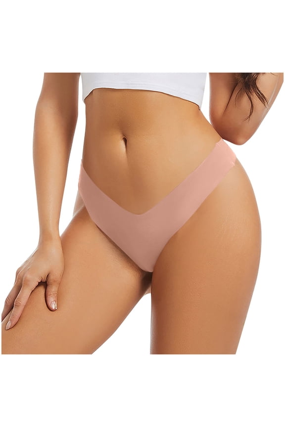 Womens V Cut Thong Panties Invisible Seamless Ice Silk Underwear Low Rise Thongs for Women Daily