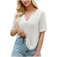 thumbnail image 1 of QINGFSAP Womens V Neck Curved Hem Short Sleeve T Shirts Cropped Tops Lightweight Breathable Knit Shirts, 1 of 6