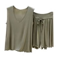 thumbnail image 1 of QINGFSAP Womens V Neck Lounge Set Sleeveless Tank Top and Drawstring Scalloped Shorts, 1 of 5