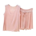 thumbnail image 1 of QINGFSAP Womens V Neck Lounge Set Sleeveless Tank Top and Drawstring Scalloped Shorts Pajamas for Women, 1 of 5