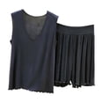 thumbnail image 1 of QINGFSAP Womens V Neck Lounge Set Sleeveless Tank Top and Drawstring Scalloped Shorts Pajamas for Women, 1 of 5