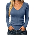thumbnail image 1 of Fengactive Womens V Neck Ribbed Knit Top Long Sleeve Slim Fit Basic Pullover Tee Shirt, 1 of 8