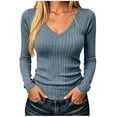 thumbnail image 1 of Fengactive Womens V Neck Ribbed Knit Top Long Sleeve Slim Fit Basic Pullover Tee Shirt, 1 of 8