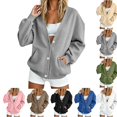 thumbnail image 1 of QINGFSAP Womens V Neck Sweatshirt Long Sleeve Button Pocket Loose Fit Casual Fall Winter Top, 1 of 6