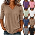 thumbnail image 1 of Fengactive Womens V Neck Top Long Sleeve Slub Texture Relaxed Fit Casual Basic Tee, 1 of 8