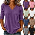 thumbnail image 1 of Fengactive Womens V Neck Top Long Sleeve Slub Texture Relaxed Fit Casual Basic Tee, 1 of 8