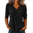 thumbnail image 1 of Fengactive Womens V Neck Top Long Sleeve Slub Texture Relaxed Fit Casual Basic Tee, 1 of 8