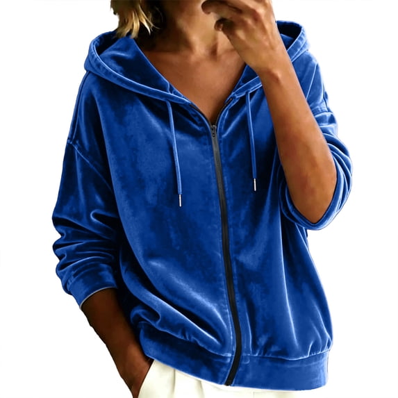 Fengactive Womens Velour Zip Up Hoodie Drawstring Long Sleeve Relaxed Fit Casual Pullover Fall Winter Jacket