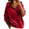 thumbnail image 1 of Fengactive Womens Velour Zip Up Hoodie Drawstring Long Sleeve Relaxed Fit Casual Pullover Fall Winter Jacket, 1 of 5