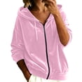thumbnail image 1 of Fengactive Womens Velour Zip Up Hoodie Drawstring Long Sleeve Relaxed Fit Casual Pullover Fall Winter Jacket, 1 of 5