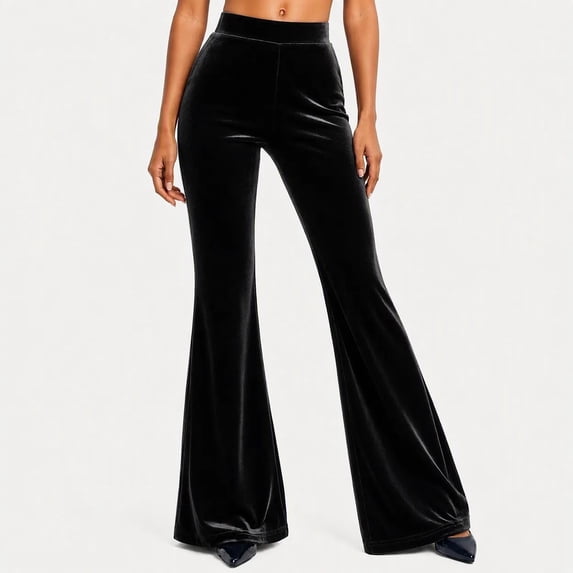 QINGFSAP Women's Velvet Flare Pants High Waisted Stretch Bell Bottom