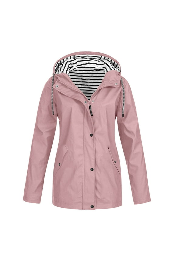 Womens Waterproof Coat Active Outdoor Jacket Lightweight Zip Up Fall Raincoat Windbreaker With Hood