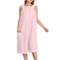 thumbnail image 1 of QINGFSAP Womens Wearable Bath Wrap Sleeveless Snap Button Front Absorbent Terry Robe with Pocket, 1 of 6
