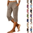 thumbnail image 1 of Fengactive Womens Wide Fold Over Elastic Waist Knit Capri Pants Solid Loose Split Hem Casual Cropped Trousers With Side Pockets, 1 of 7