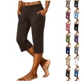 thumbnail image 1 of Fengactive Womens Wide Fold Over Elastic Waist Knit Capri Pants Solid Loose Split Hem Casual Cropped Trousers With Side Pockets, 1 of 7