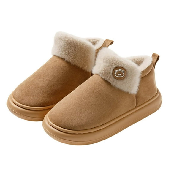 Fengactive Womens Winter Warm Plush Fleece Lined Ankle Slippers Indoor Outdoor Non Slip Thick Sole Home Boots