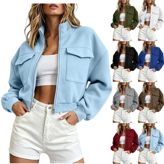 Fengactive Womens Zip Up Hoodie Short Cropped Long Sleeve with Pockets Casual Fall Winter Jacket