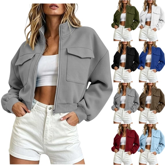 Fengactive Womens Zip Up Hoodie Short Cropped Long Sleeve with Pockets Casual Fall Winter Jacket