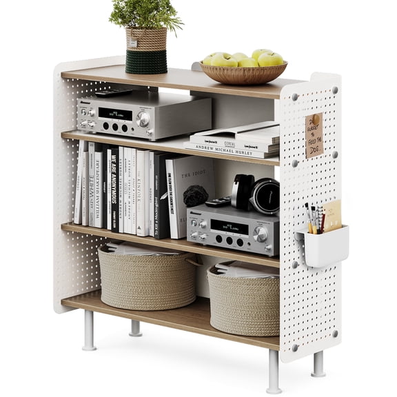 Fenge 4 Tier Bookshelf, Modern Open Bookcase with Pegboard