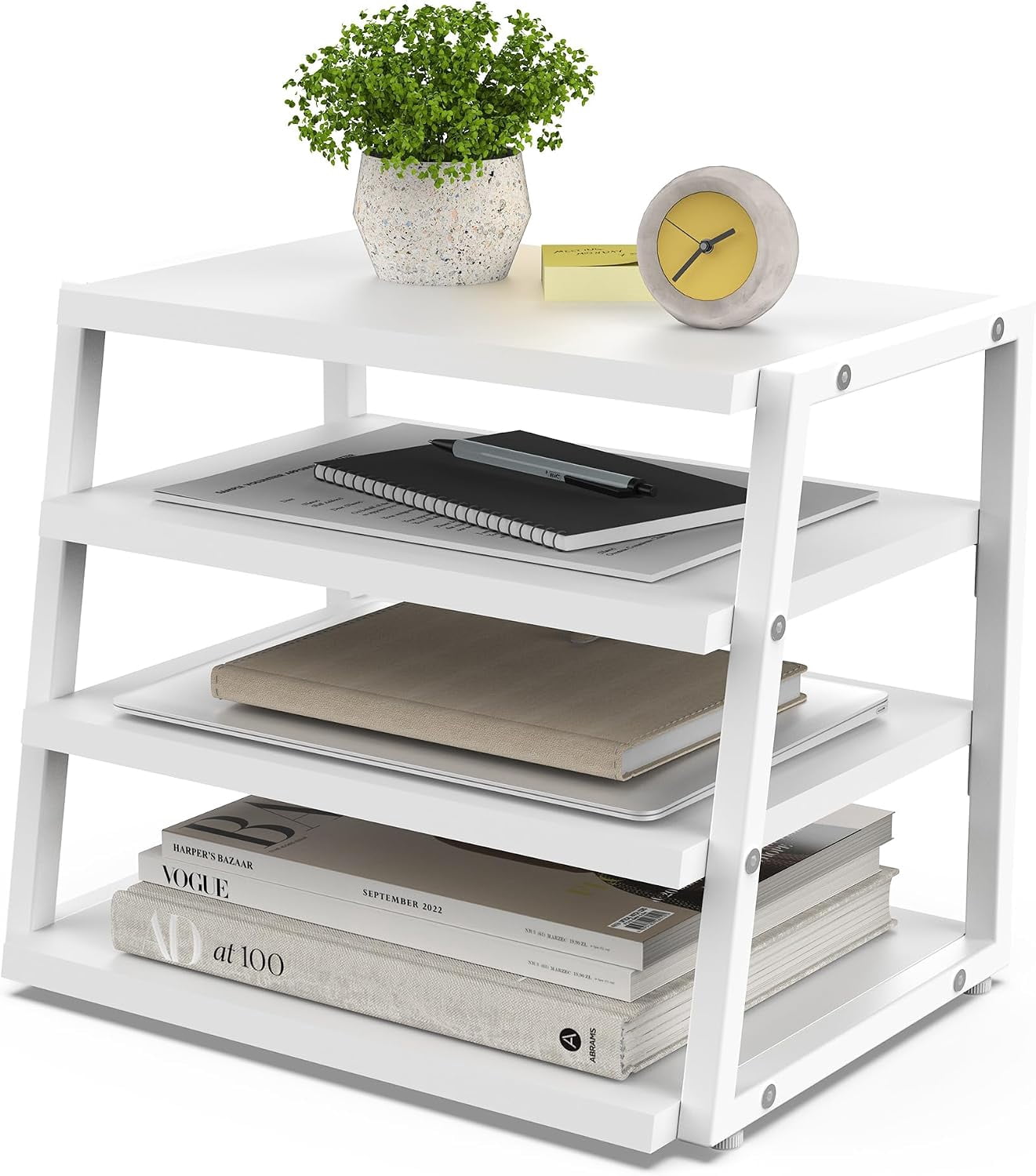 Fenge 4-Tier Desktop Shelf Organizer with Wood and Metal Storage, Black